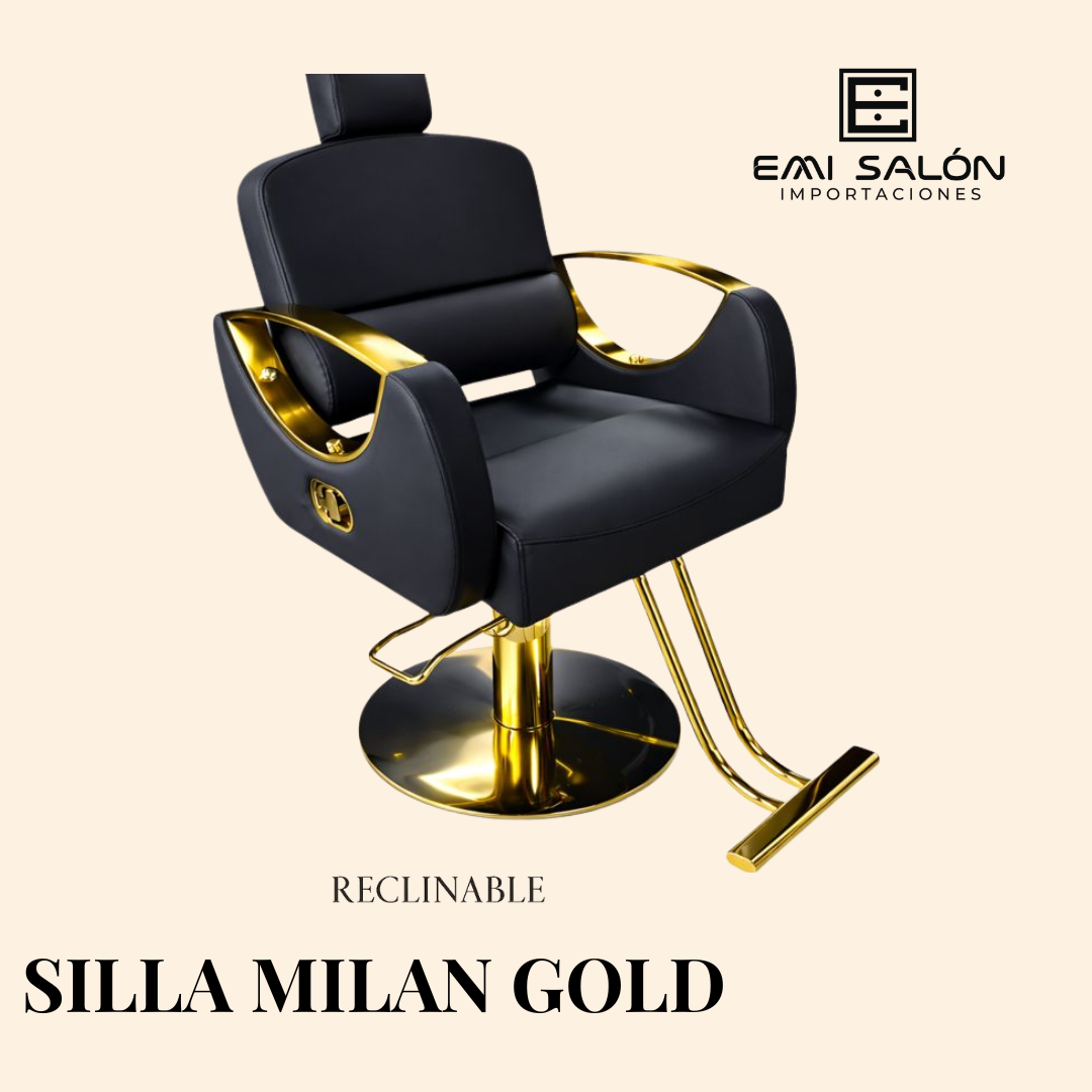 Sillón hidráulico de peluquería Milan Black/Gold (reclinable)